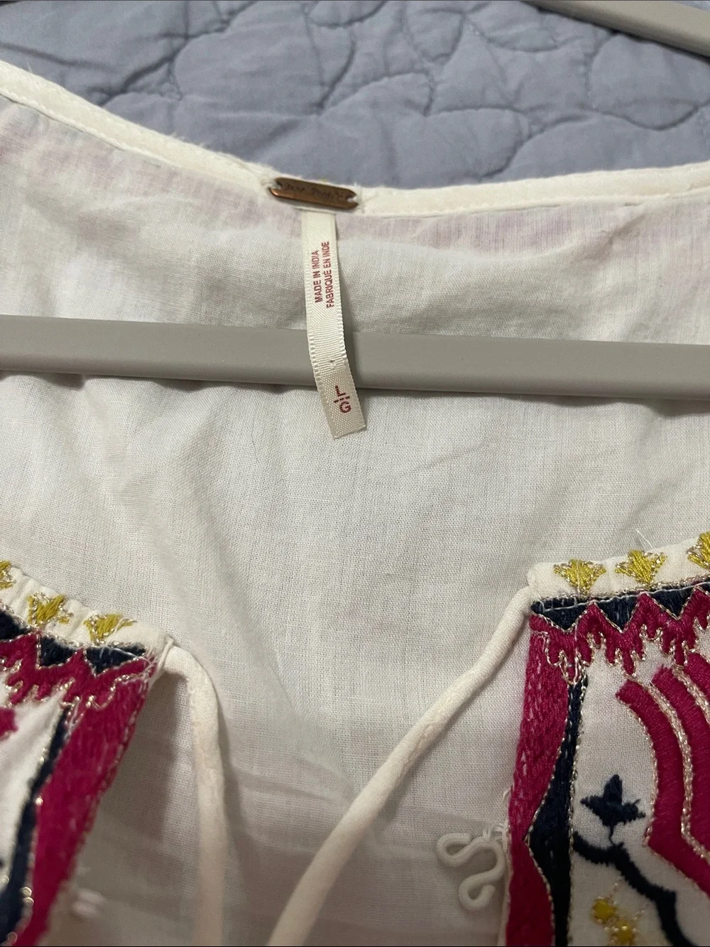 Free People Ivory Midi Dress with Red Embroidery